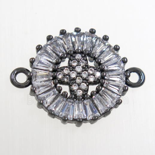 copper circle connector paved zircon with cross, black plated