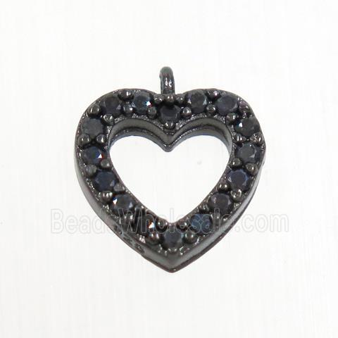 copper heart pendant paved zircon, black plated