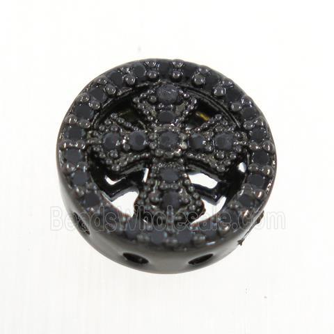 copper circle bead paved zircon, cross, black plated