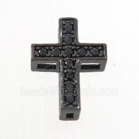 copper cross beads paved zircon, black plated