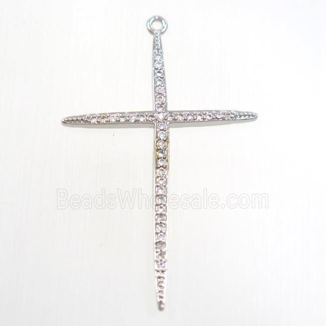 copper cross pendants paved zircon, platinum plated