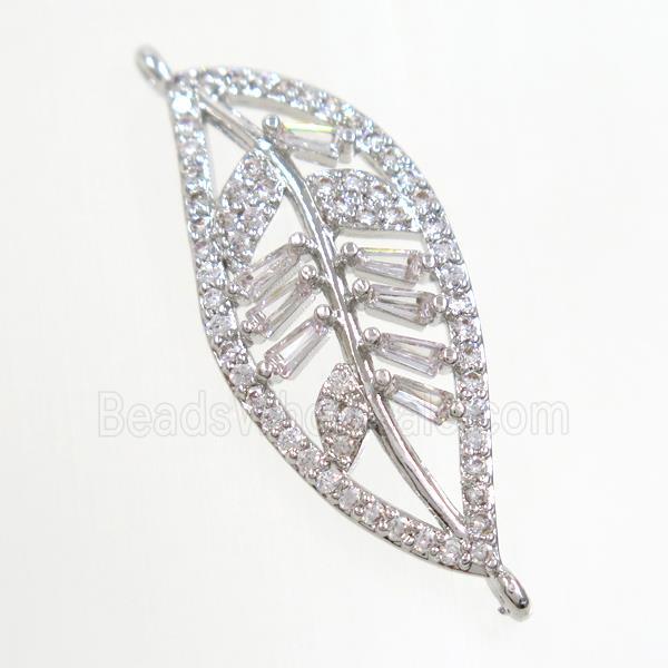 copper leaf connector paved zircon, platinum plated
