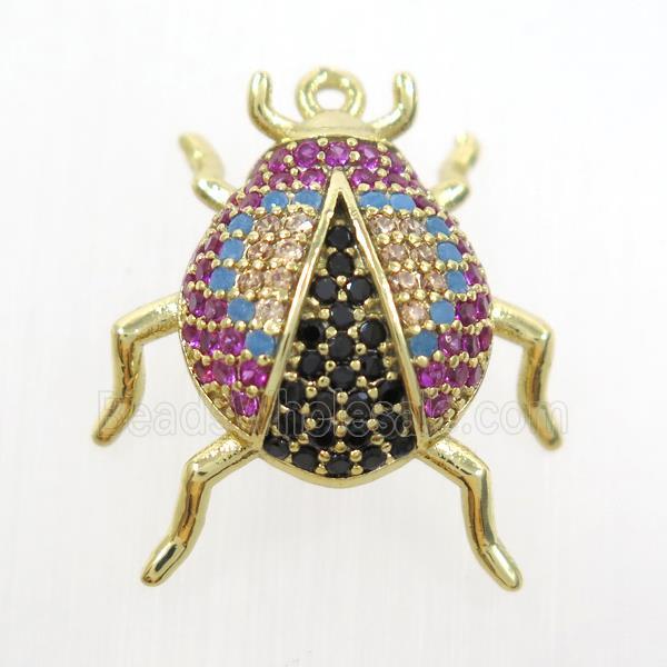 copper beetle pendant paved zircon, gold plated