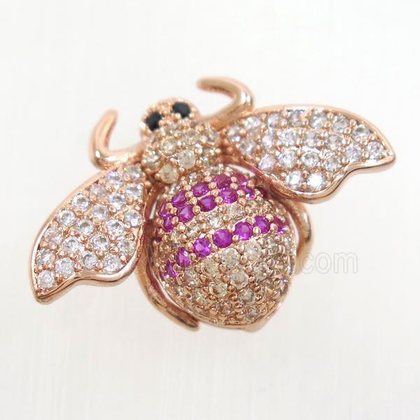 copper honeybee charm pendant paved zircon, rose gold
