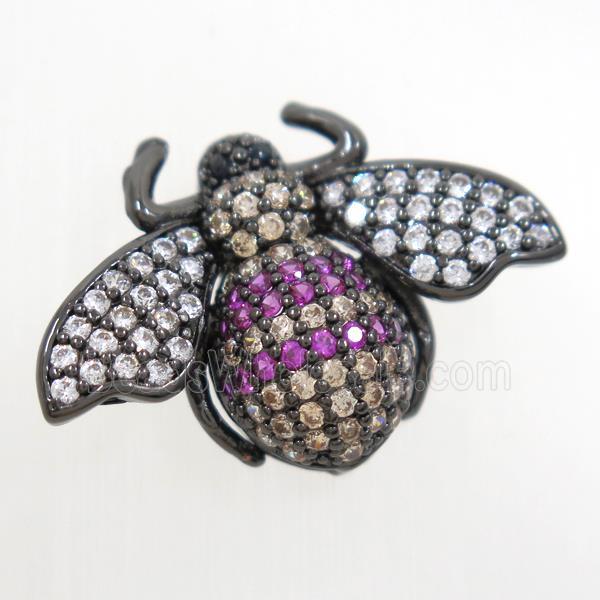 copper honeybee pendant paved zircon, black plated