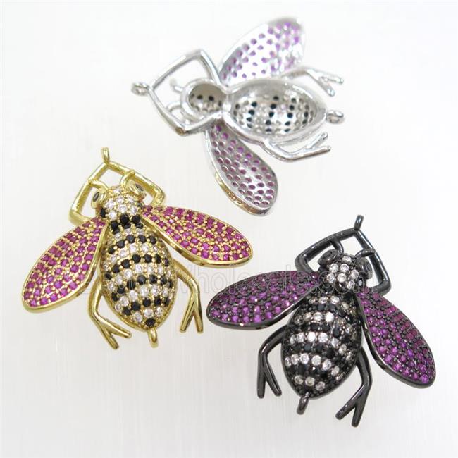 copper honeybee charm connector paved zircon, mix color