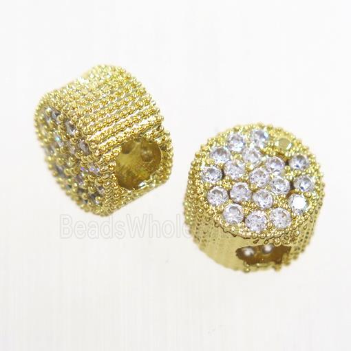 copper button beads paved zircon, gold plated