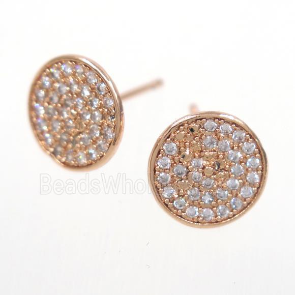 copper earring studs paved zircon, rose gold