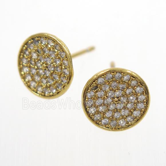 copper earring studs paved zircon, gold plated