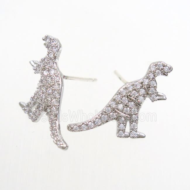 copper dragon Earring studs paved zircon, platinum plated