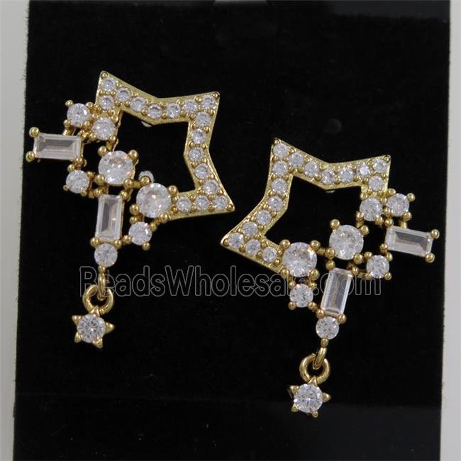 copper earring paved zircon, gold plated