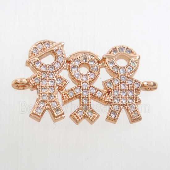 copper Family connector paved zircon, rose gold