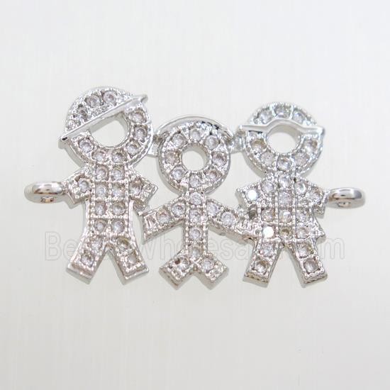 copper Family connector paved zircon, platinum plated