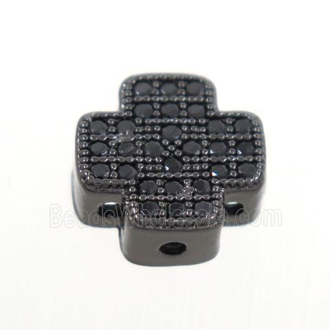 copper cross beads paved zircon, black plated