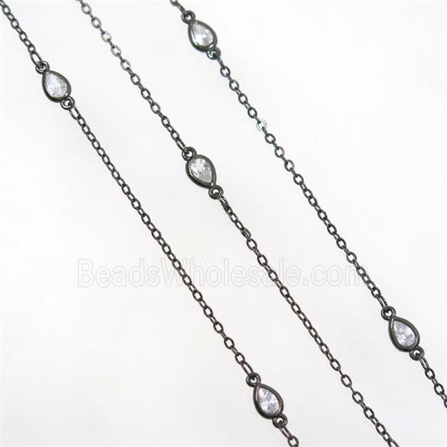 copper chain with zircon, teardrop, black plated