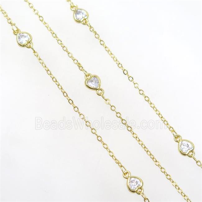 copper chain with zircon, heart, gold plated
