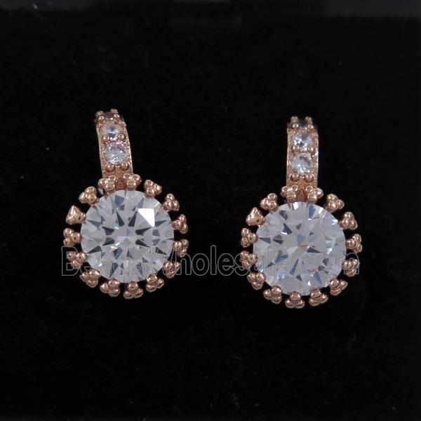 copper earring paved zircon, rose gold