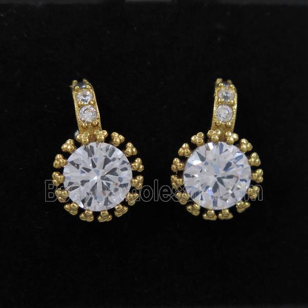 copper earring paved zircon, gold plated