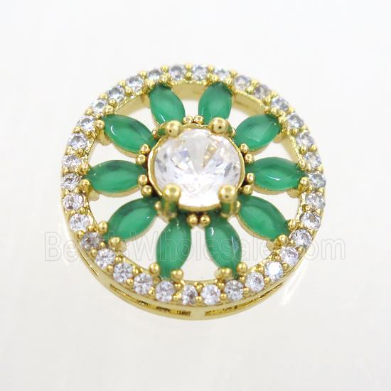 copper sunflower connector pave green zircon, gold plated