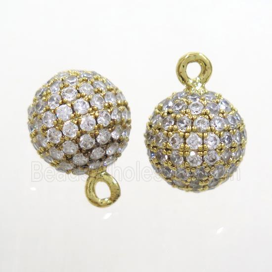 copper pendant paved zircon, round, gold plated