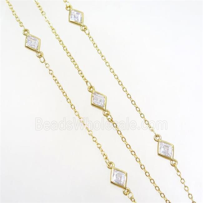 copper chain with rhombic zircon, gold plated