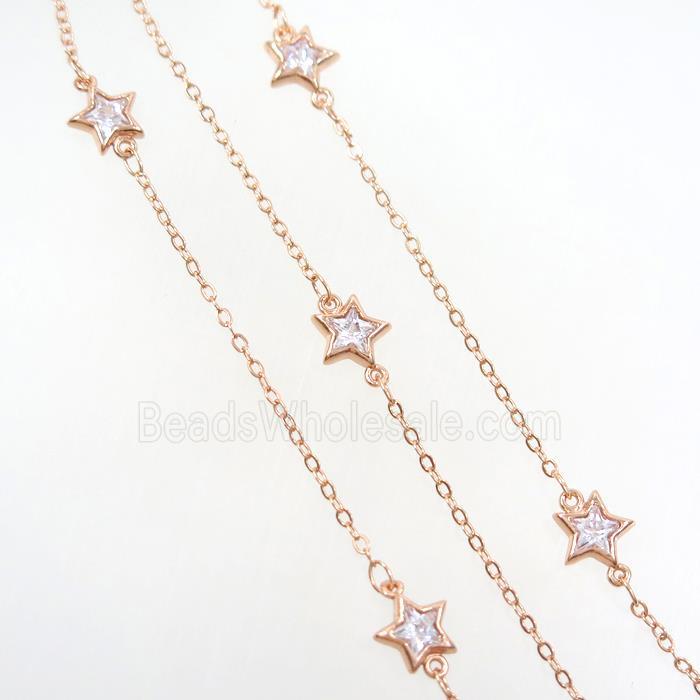 copper chain with star zircon, rose gold