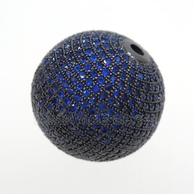 round copper beads paved blue zircon, black plated