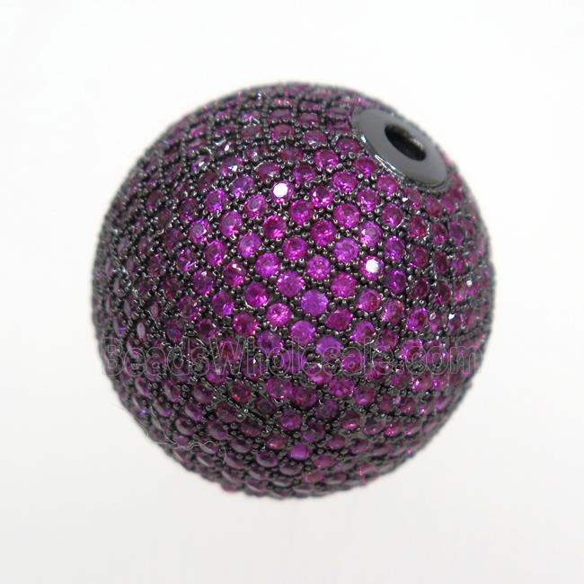 round copper beads paved hotpink zircon, black plated