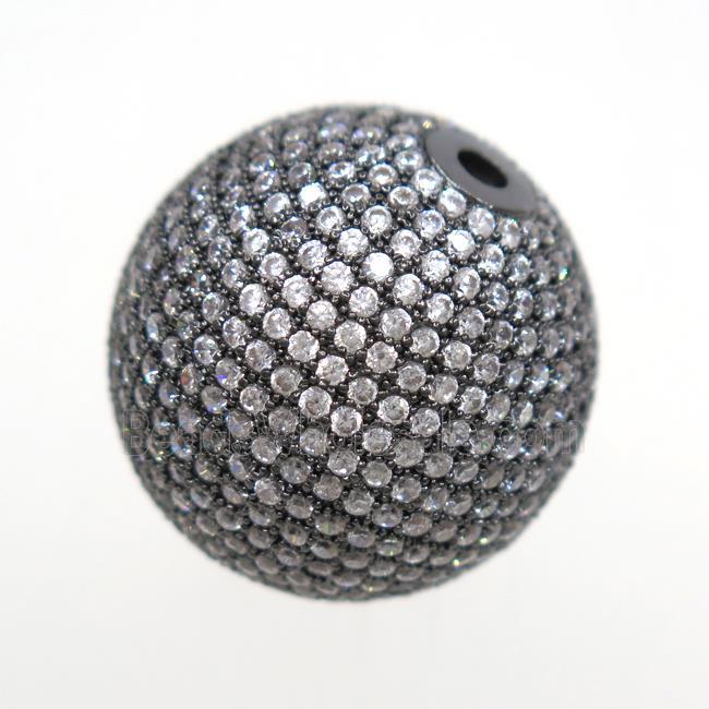 round copper beads paved white zircon, black plated