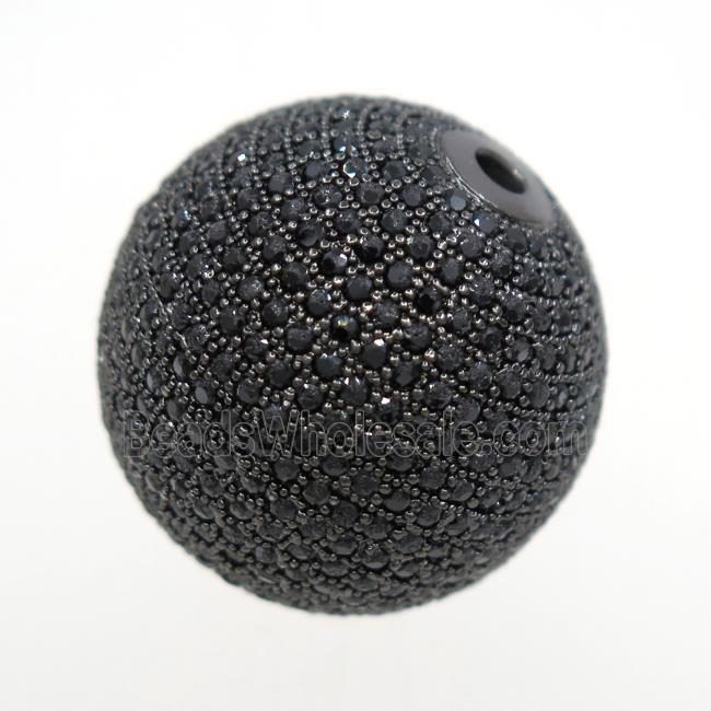round copper beads paved zircon, black plated