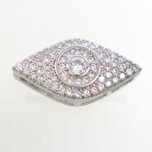 copper eye connector paved zircon, platinum plated