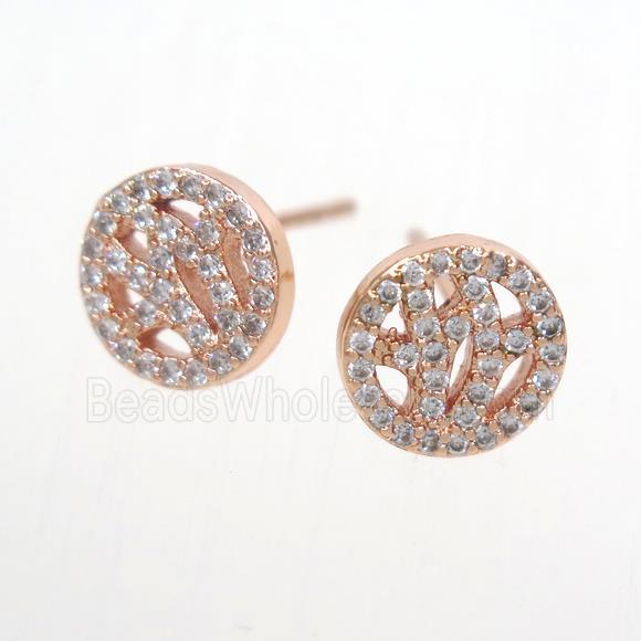 copper earring stud paved zircon, rose gold