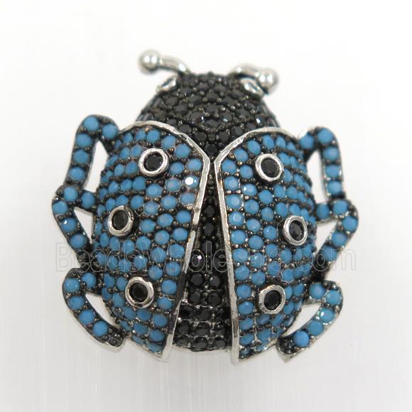 copper beetle pendant paved zircon, turq, platinum plated