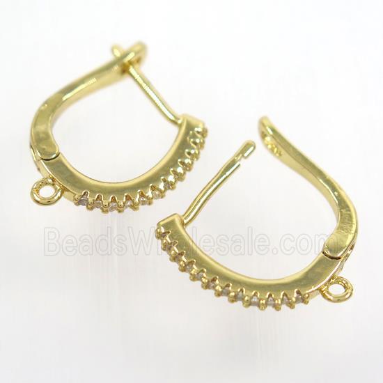 copper Leaveback earring paved zircon with loop, gold plated