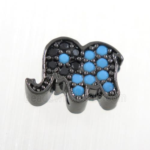 copper elephant beads paved zircon, turq, black plated