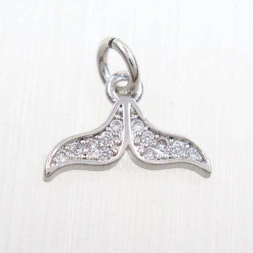 Copper Mermaid Tail Pendant Pave Zircon Platinum Plated
