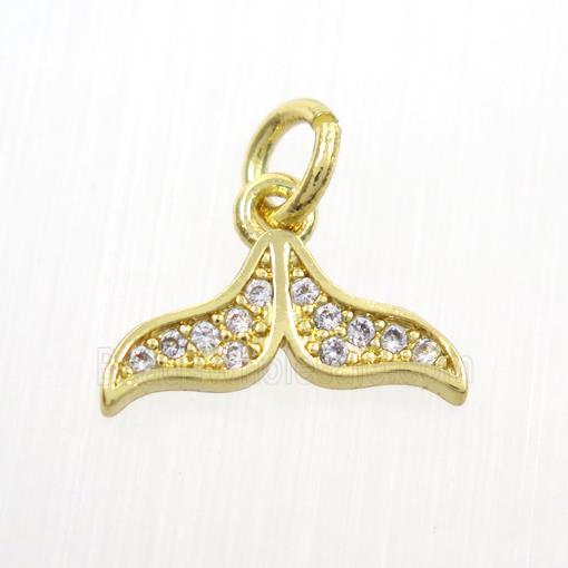 Copper Mermaid Tail Pendant Pave Zircon Gold Plated