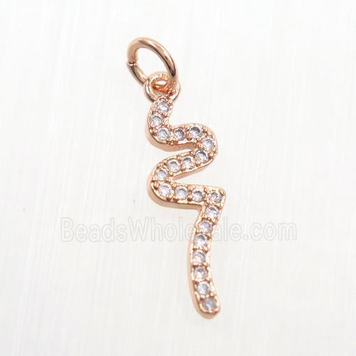 copper snake pendants paved zircon, rose gold