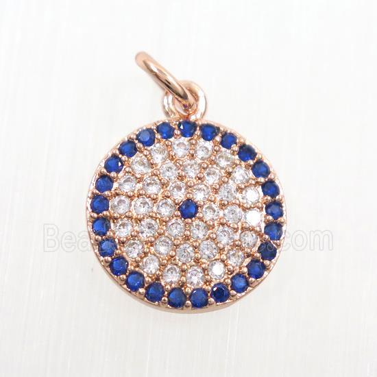 copper circle pendants paved zircon, rose gold