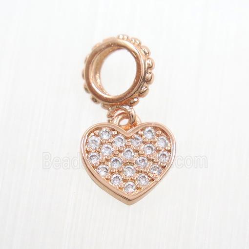 copper heart pendants paved zircon, rose gold