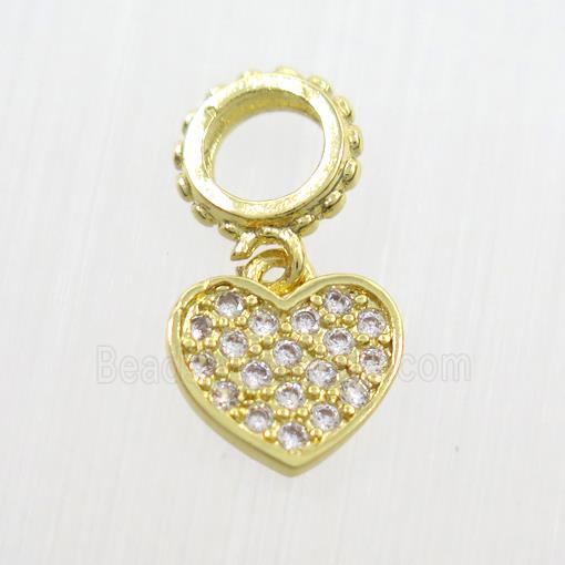 copper heart pendants paved zircon, gold plated