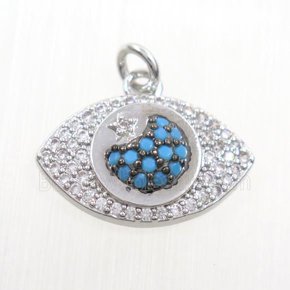 copper eye pendants paved zircon, platinum plated