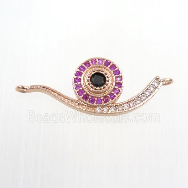 copper snail connector paved zircon, rose gold