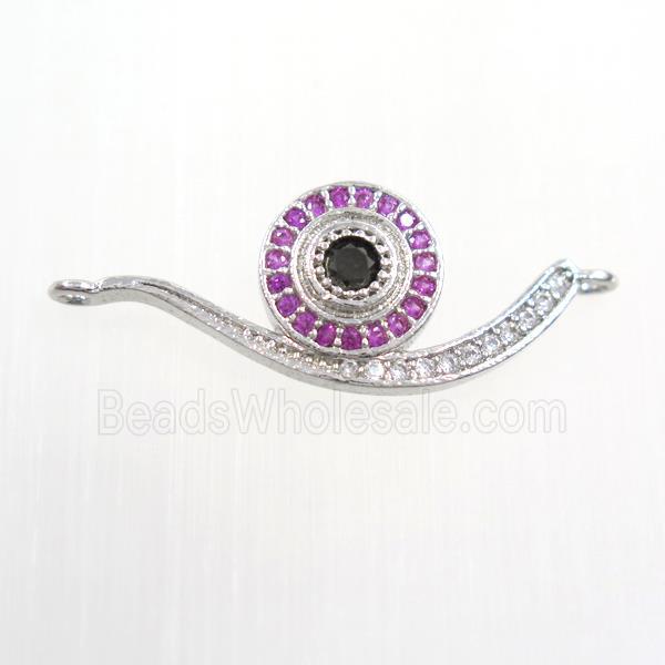 copper snail connector paved zircon, platinum plated