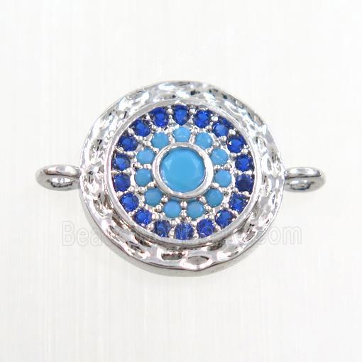 copper circle connector paved zircon, platinum plated