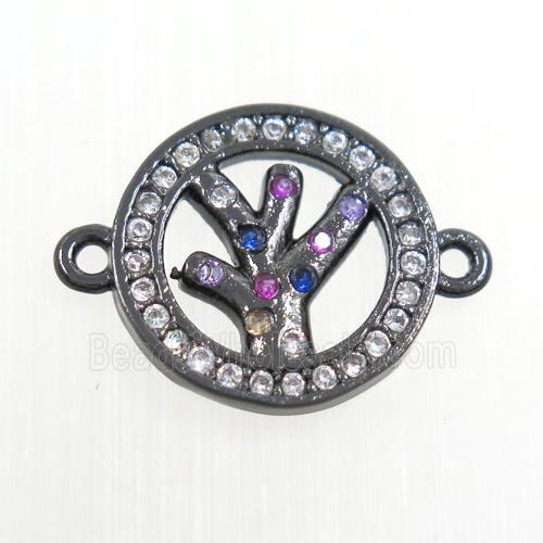 copper circle connector paved zircon, tree, black plated