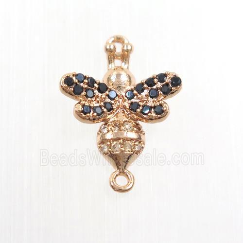 copper honeybee connector paved zircon, rose gold