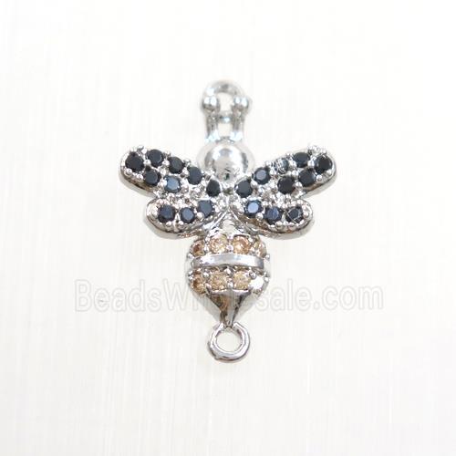 copper honeybee connector paved zircon, platinum plated