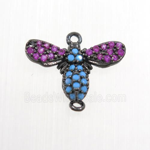 copper honeybee connector paved zircon, black plated