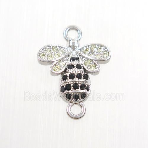 copper honeybee connector paved zircon, platinum plated